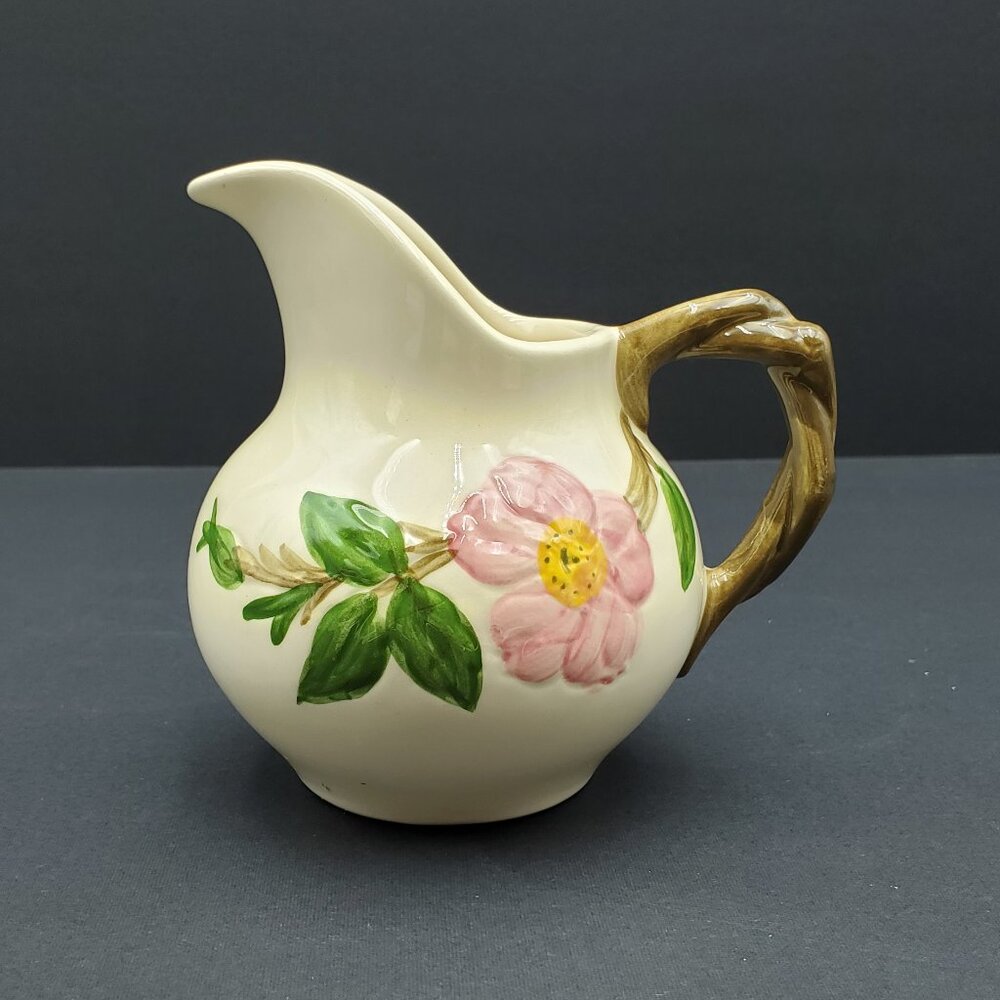 Franciscan Desert Rose Creamer Earthenware Pink Flowers Green Leaves Creamer